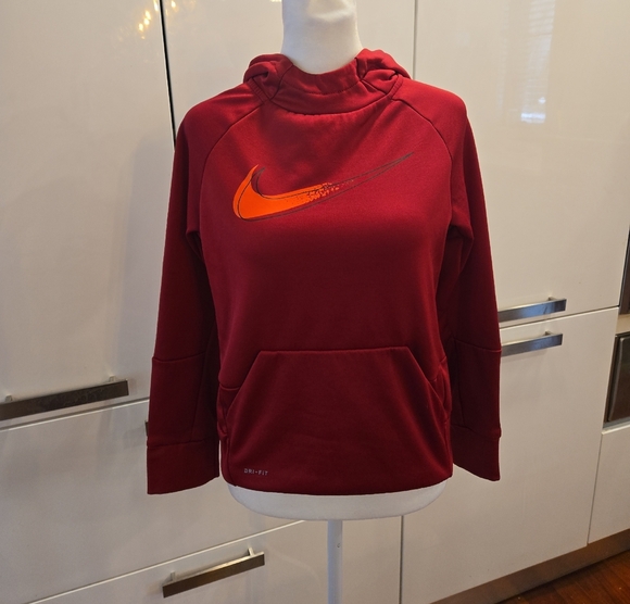Nike Dri Fit Womens Running Workout Red Hoodie with Orange Swoosh Size Medium - Picture 1 of 10